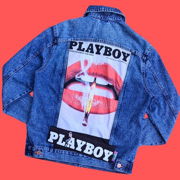 Handmade, Upcycled Playboy Denim Jacket Size US 4, (M) - Picture 1 of 4